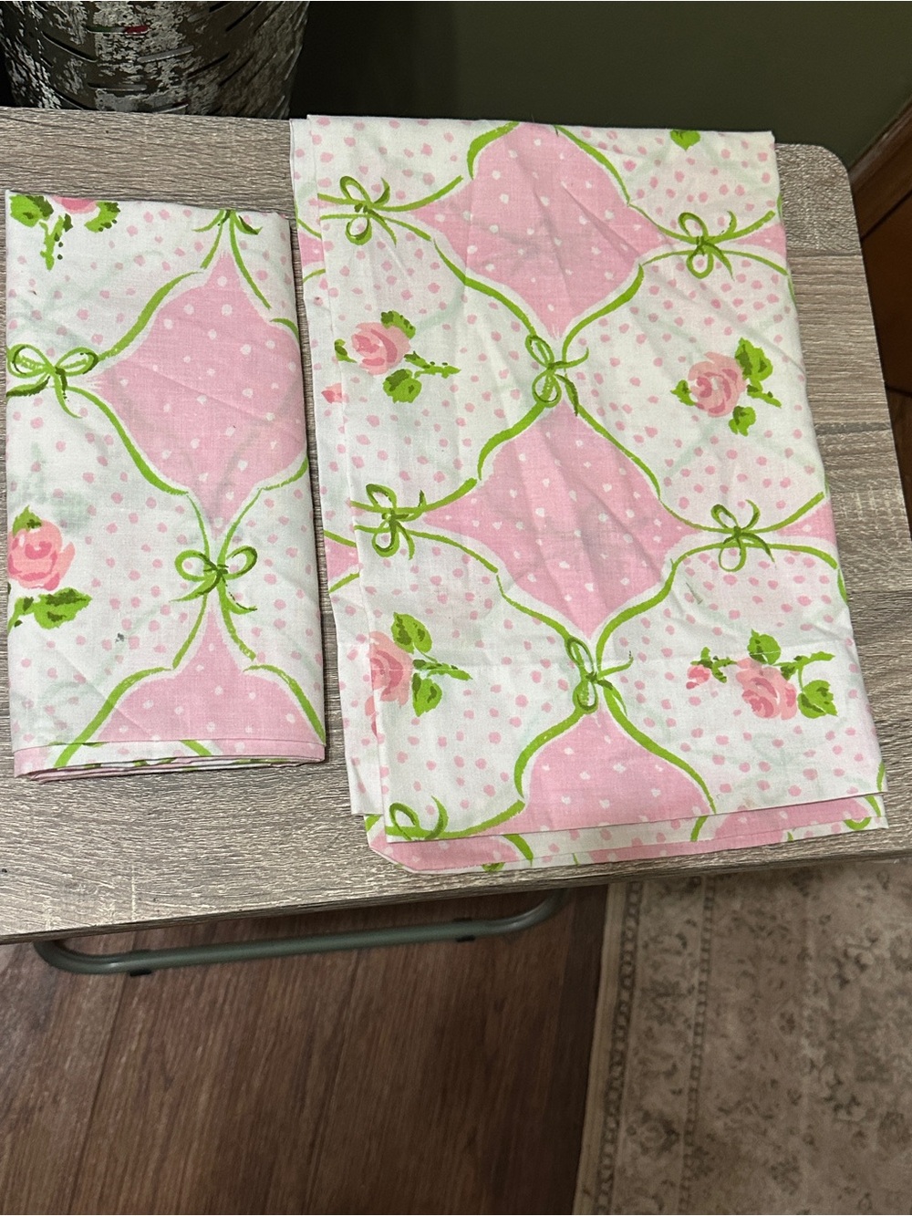Pair Vtg Standard Lady Pepperell Pillowcases Snow Rose Pink Green Floral